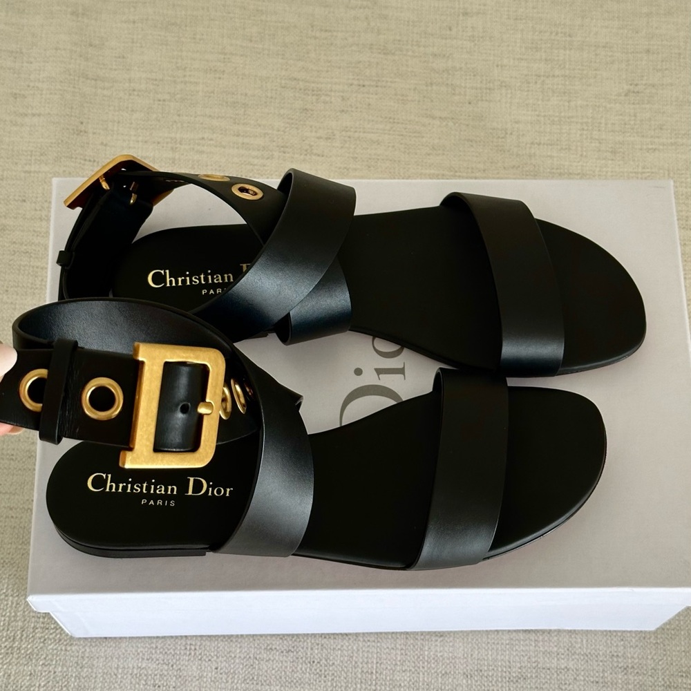 Dior Black Sandals with gold buckle